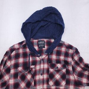Lazer Casual Long Sleeve Button Up Hoodie Mens Size XL Blue Red Plaid